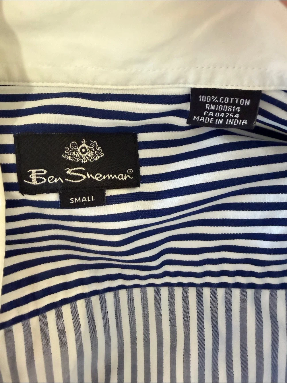 100% Cotton Ben Sherman Blue White Stripe Button Shirt Dress S Preppy